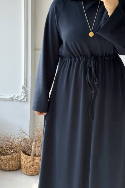 Belden Bağcıklı Basic Elbise - Lacivert