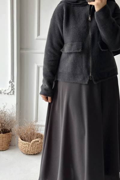 Beli Lastikli Kloş Etek -gri