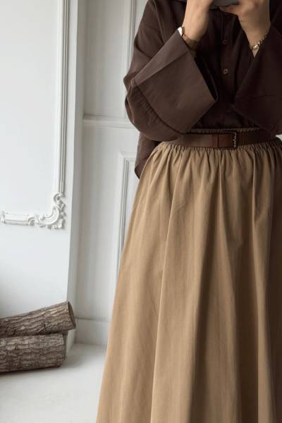 Beli Lastikli Cepli Etek - Camel