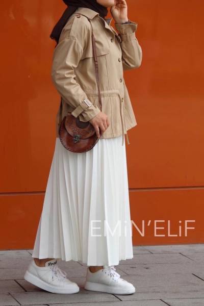 Piliseli Etek - Beyaz