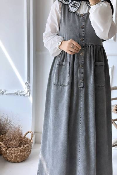 Düğmeli Kot Jile - Antrasit