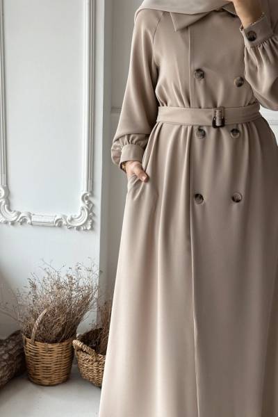 Düğmeli Trençkot - Taş