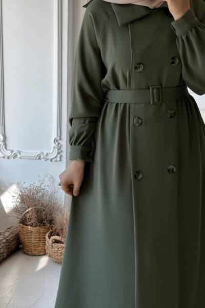 Düğmeli Trençkot - Haki
