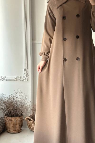 Düğmeli Trençkot - Camel