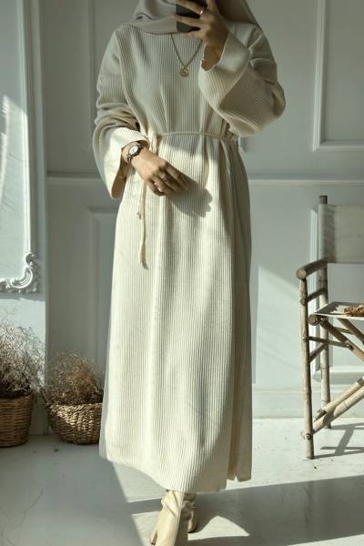 Efsun Triko Elbise - Krem