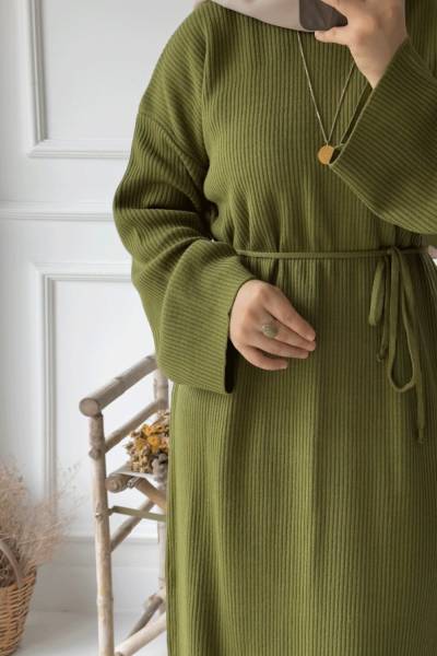 Efsun Triko Elbise - Yeşil