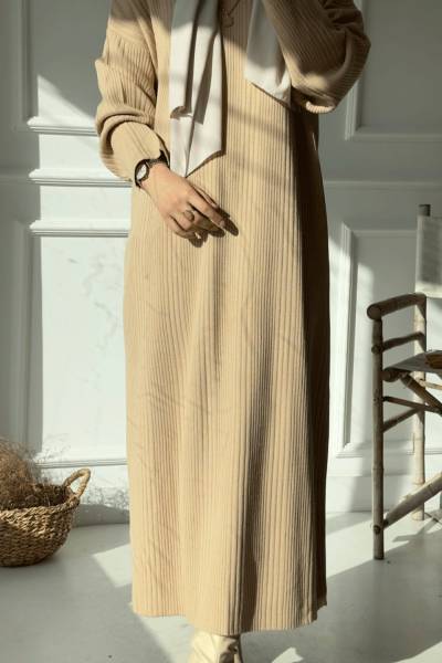 Elmas Triko Elbise - Bej