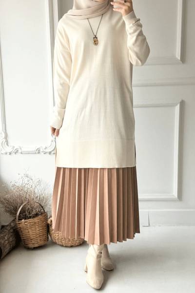 Feris Triko Tunik - Krem