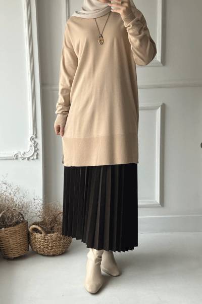 Feris Triko Tunik - Bej