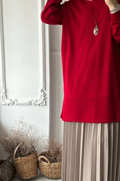 Feris Triko Tunik - Kırmızı