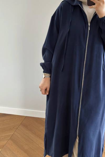 Fermuarlı Uzun Kap - Lacivert