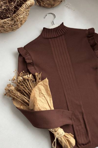 Fırfır Detaylı Bluz - Kahverengi