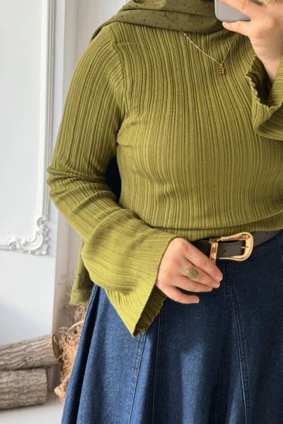 Fitilli Volan kol Bluz - Yeşil