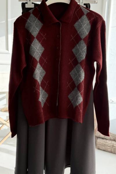 Gömlek Yaka Düğmeli Hırka - bordo