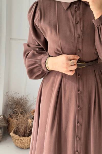 Kemer Detaylı Elbise - Kahverengi