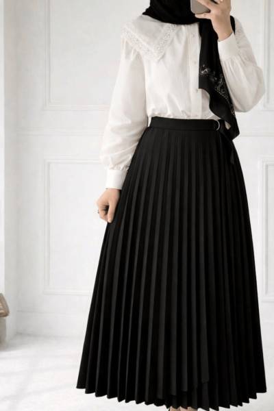 Piliseli Anvelop Etek - Siyah