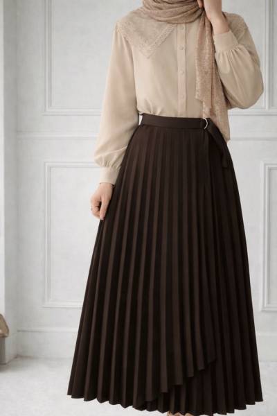 Piliseli Anvelop Etek - Kahverengi