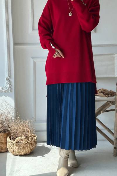 Piliseli Etek - Mavi