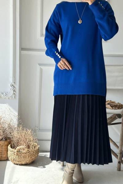 Piliseli Etek - Koyu Lacivert