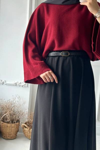 Reglan Kol Kısa Kazak- Bordo