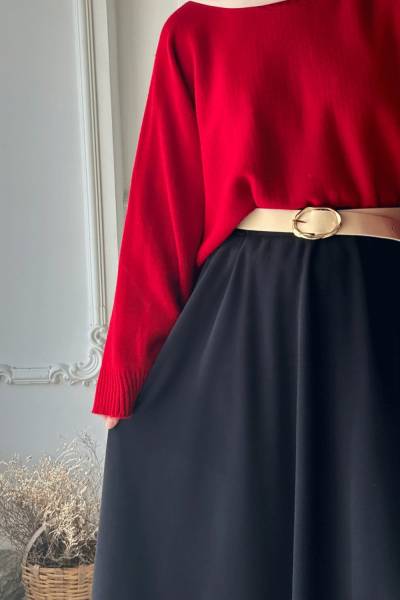 Reglan Kol Kısa Kazak-Kırmızı