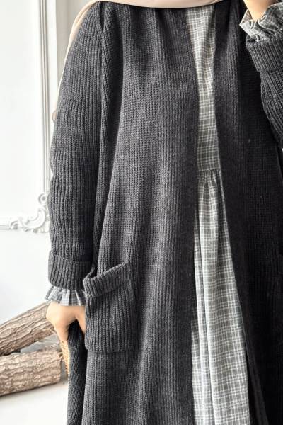 Şal Yaka Uzun Hırka - Antrasit