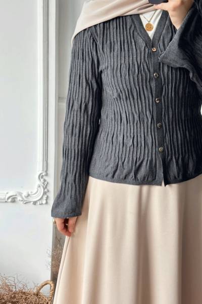 V Yaka Triko Hırka-Antrasit