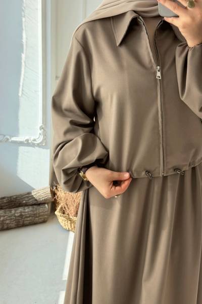 Balon Kol Ceketli Takım - Vizon