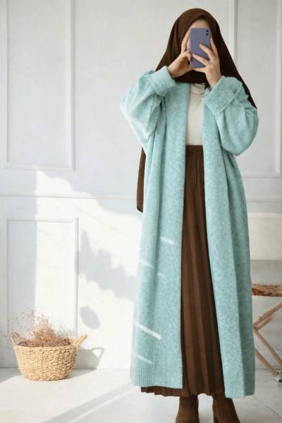Kalın Uzun Hırka - Turkuaz