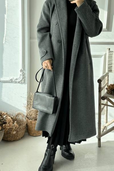 Kruvaze Yaka Kaşe Kaban - Antrasit