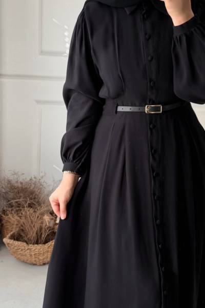 Kemer Detaylı Elbise - Siyah