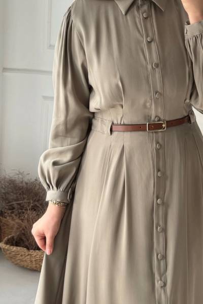 Kemer Detaylı Elbise - Soft Yeşil