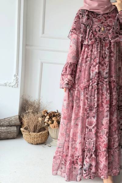 Lavin Volanlı Elbise - Gülkurusu