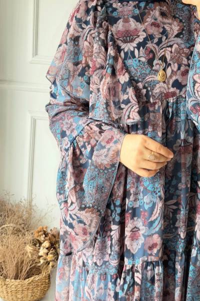 Lavin Volanlı Elbise - Lacivert