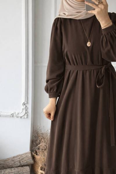 Nergis Elbise - Kahverengi