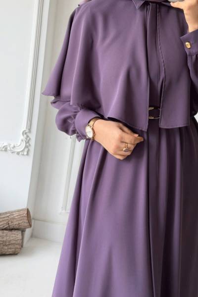 Pelerin Detaylı Ferace - Leylak