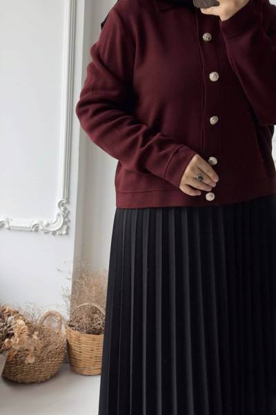 Yaka Detaylı Hırka-Koyu Bordo